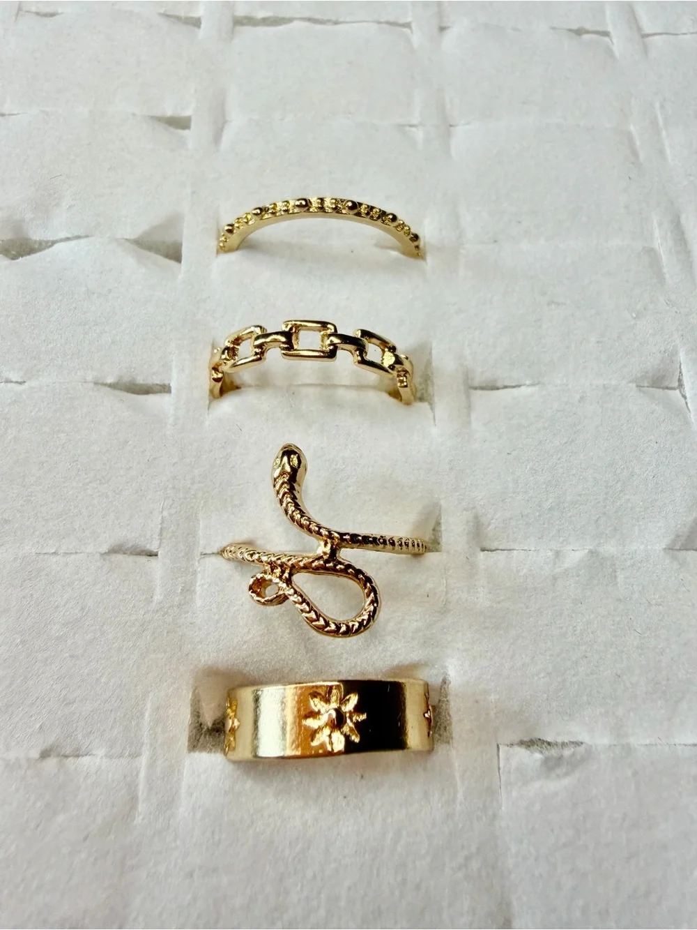 Gold Tone Mixed Ring Set - Four Piece Women's Jewelry